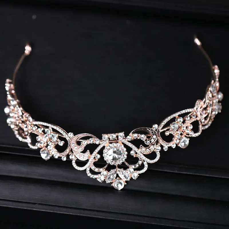 Rose Gold Wedding Bridal Crown Queen Crystals Royal Crystal Wedding Crowns Stone Headband Hair Gold Masquerade Birthday Party Tiar6909904