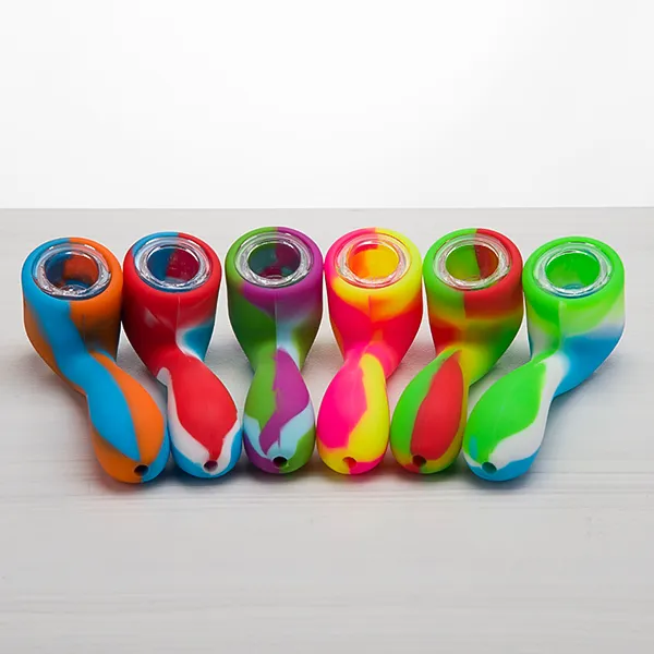 Silicone Tobacco Smoking Cigarette Pipe Water Hookah Bong Portable Shisha Hand Spoon Pipes Tools With Glass Bowl 519