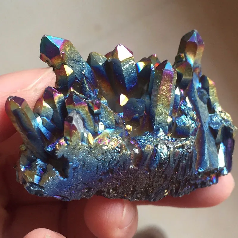 100-150g Colorful Aura Titanium Crystal Cluster electroplating Vug Specimens Reiki Quartz Wand Point Natural Druzy Amethyst Healing Minerals
