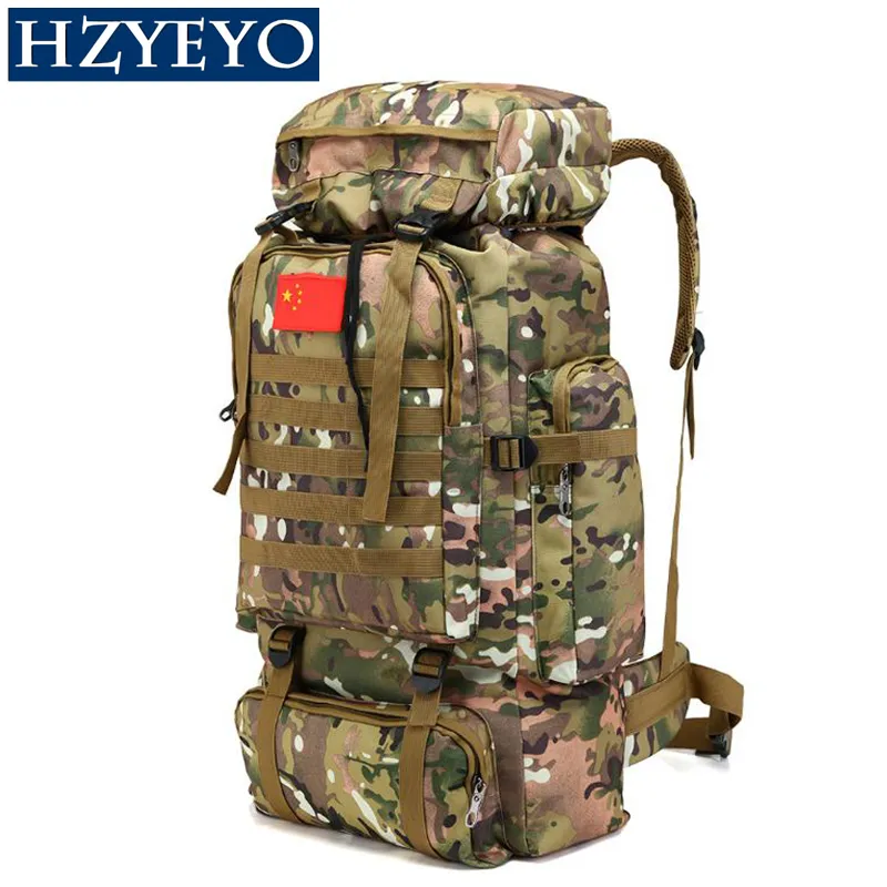 Hzyeyo utomhus taktisk militär ryggsäck 70l klättring påsar vattenbeständig resa vandring vandring camping ryggsäck, B-093