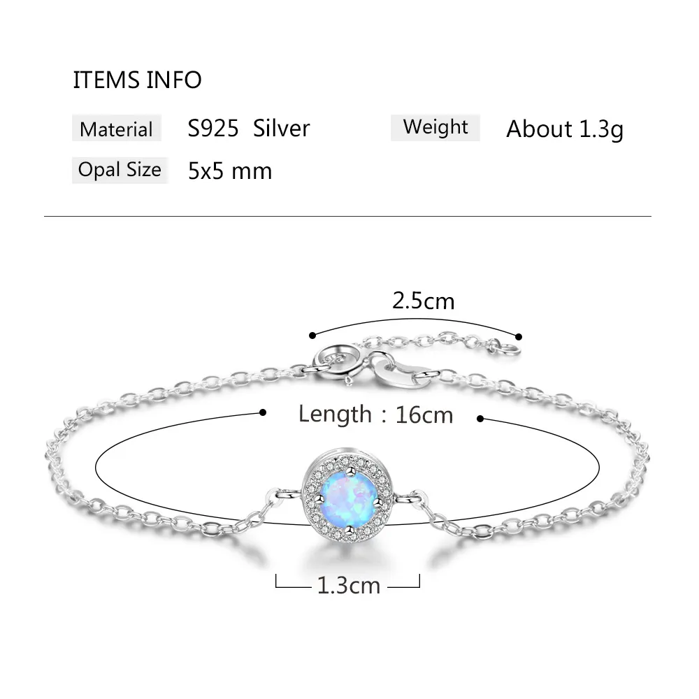 blue fire Opal Link Chain Wedding Jewellery 925 Sterling Silver Bracelets European Round Shape bracelet accessories jewelry for wo3662427