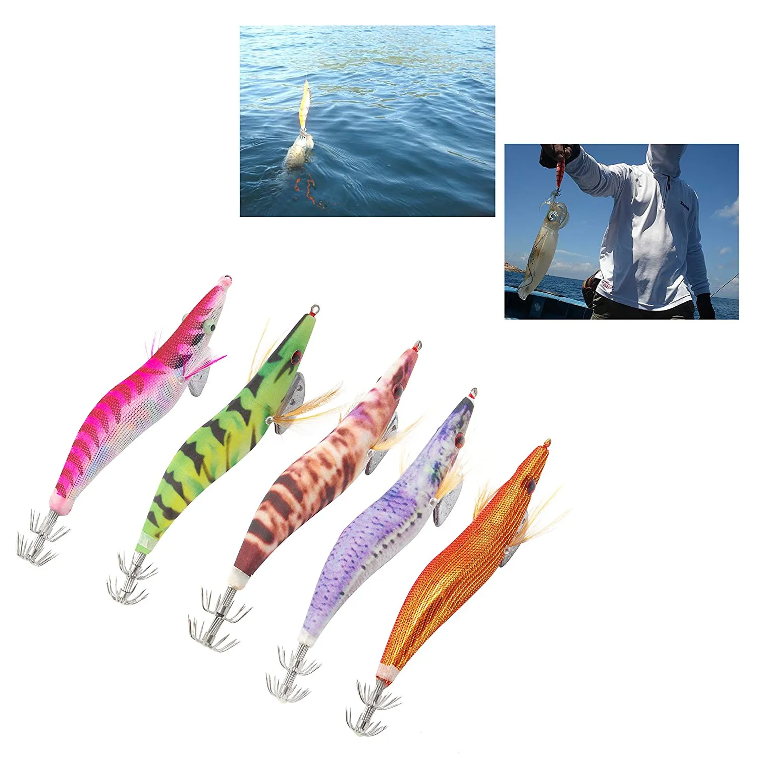 Wholesale-Hard Plastic Octopus Squid Jigs Lure Mixed Color Cuttlefish Artificial Bait Wood Shrimp With Squid Hooks