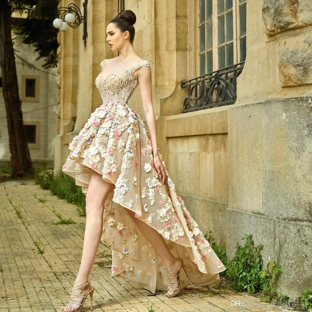 Gorgeous High Low Sheer Back Prom Dresses 3D Flower With Crystal