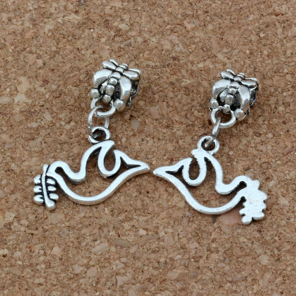 100 sztuk Antique Silver Pokoju Dove Oliwki Charms Wisiorek Dla Biżuterii Making Naszyjnik Naszyjnik DIY Akcesoria 19x24mm A-259