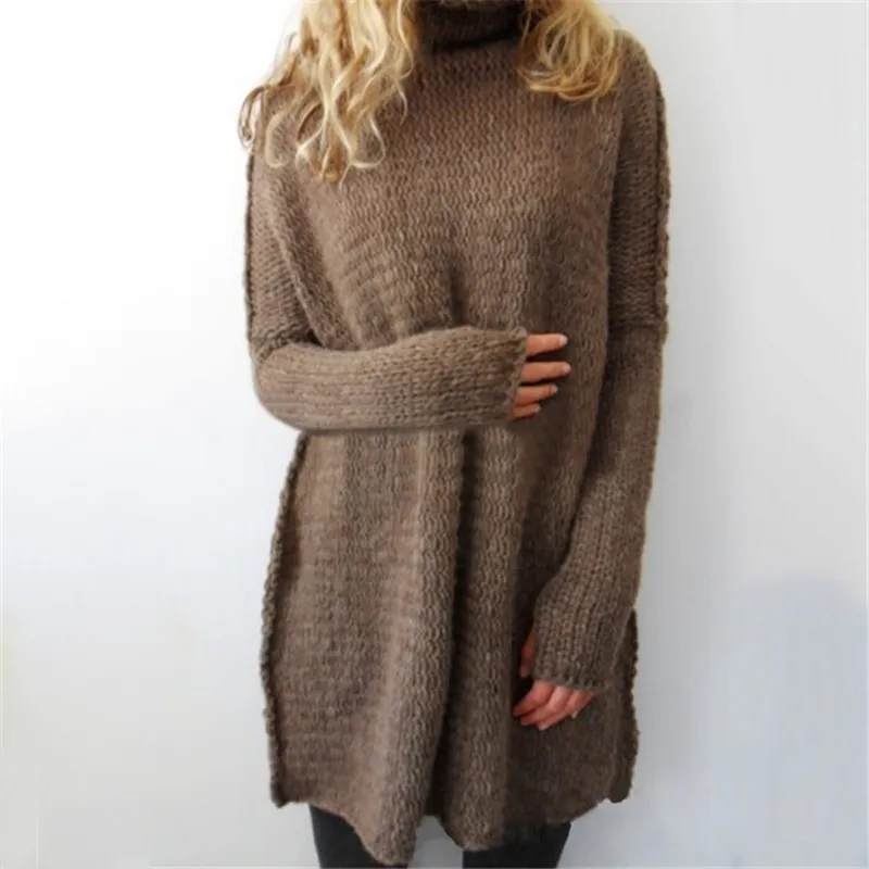 Women's Turtleneck Long Sleeve Fluffy Knitted Sweater Casual Warm Pullover for Autumn Winter 2024