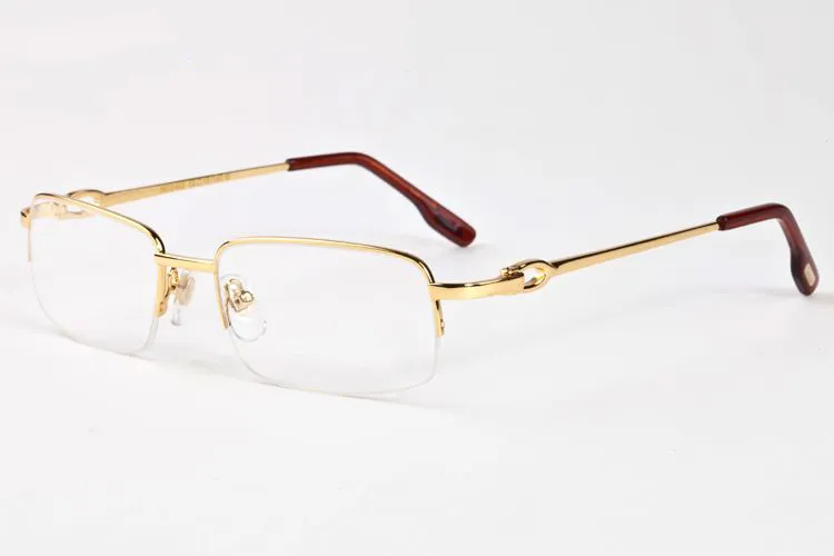 Diseño de marca lentes transparentes nerd lectura sin montura medio marco oro plata metal aleación marco moda gafas de búfalo para hombres mujeres sol 6096149