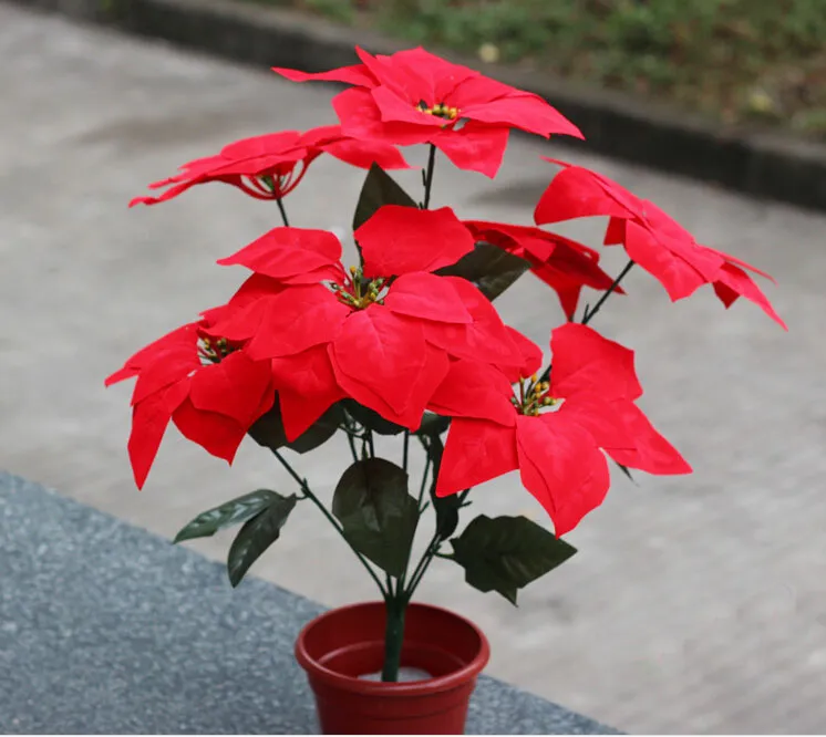 Fleurs artificielles du cru Fleurs en soie Têtes de fleurs de poinsettia de Noël Rouge