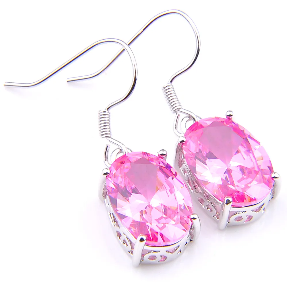 Luckyshine Fashion Jewelry Adorable Pink kunzite Handmade Earrings 925 Sliver For Women Zircon Oval Earrings Russia USA Australia Gift