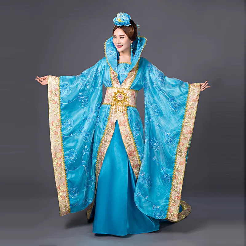 blue and gold chinese dress Chinese Hanfu Traditional Dress