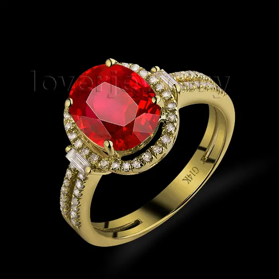 Hot Oval 8x10mm 14Kt Yellow Gold Diamond Ring Ruby Engagement Ruby