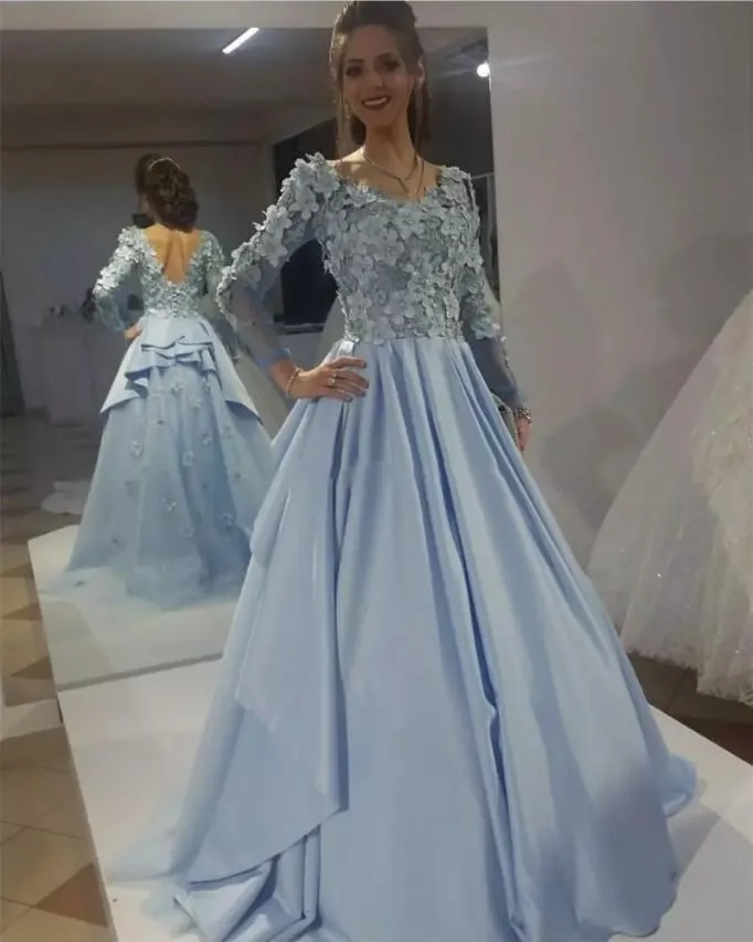 elie saab blue lace dress Amoris T711 Elegant Flowy Chiffon Gown with Neck Scarf – Mia Bella Couture