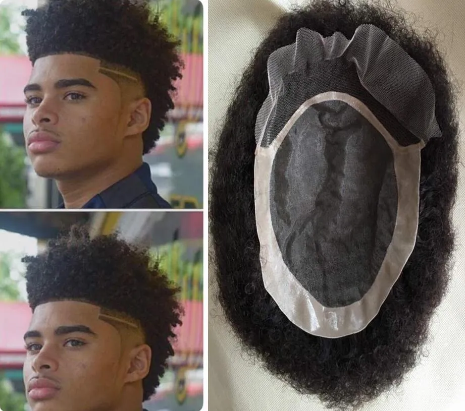 Duże zapasy afro curl toupee dla przystojnych mężczyzn Virgin Brazylian Hair Kinky Afro Curl American Men Toupee 1327625