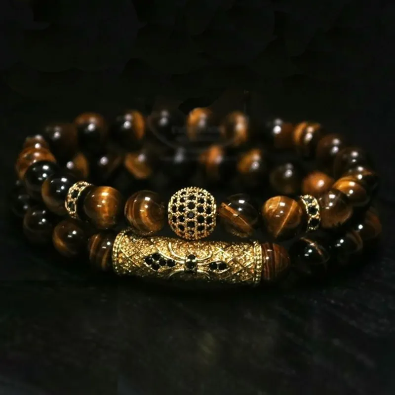 et Natural Tiger Eye Pearl Perles Bracelet Set Bijoux pour hommes et femmes Matières élastiques accessoires de bracelet