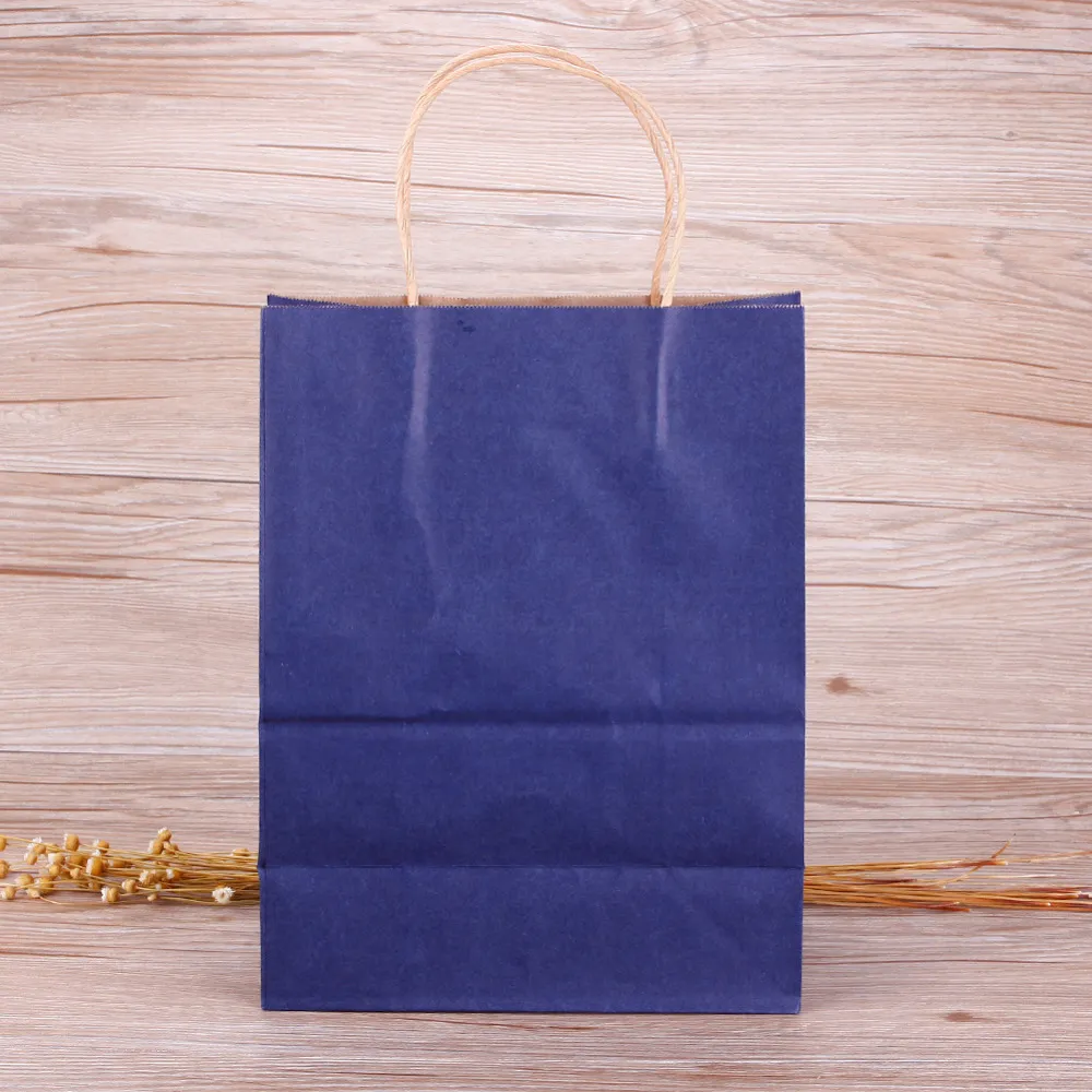 Högkvalitativ Kraft Paper Packing Bag med handtag Festival Presentväska för bröllop godis färger Papperspåsar för shopping 10 färger