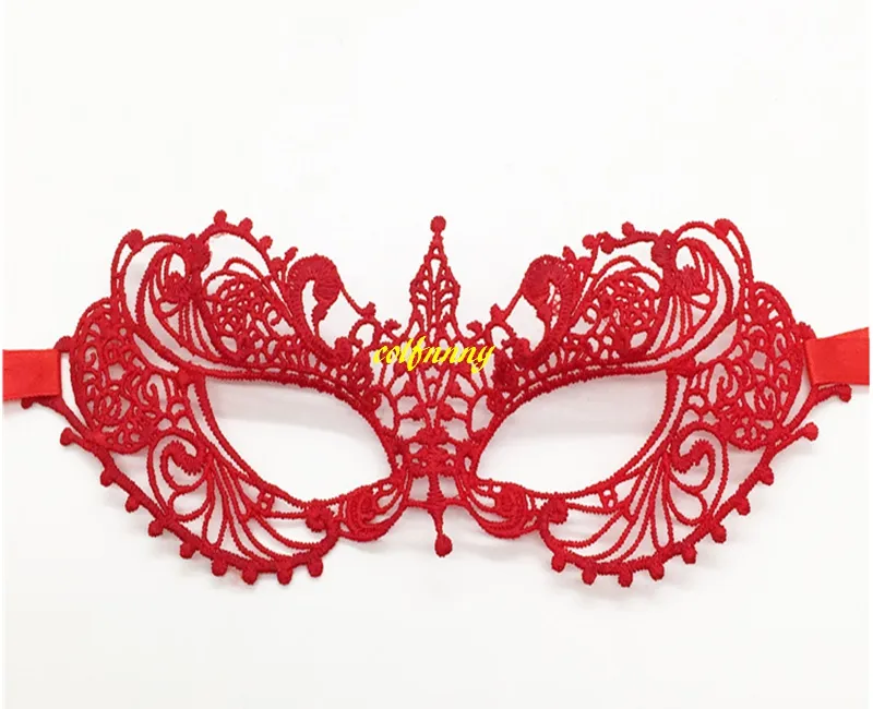 100st / Lady Girls Women Red Sexy Lady Lace Masks för Halloween Masquerade Party Fancy Dress Costume