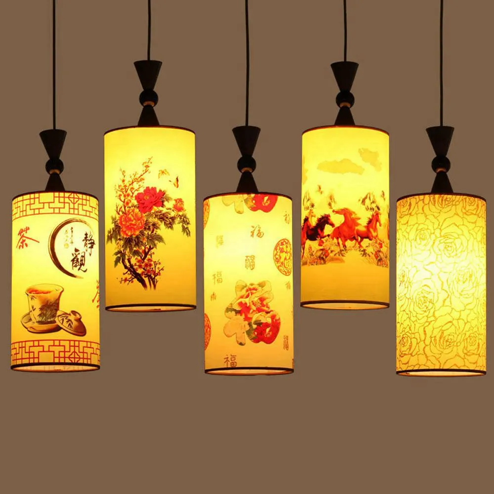 Chinese Painting Restaurant Pendant Lamp Traditional Dining Room Kitchen Pendant Light Balcony Corridor Hallway Hanging Lights