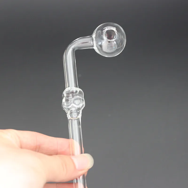 em estoque cachimbo de vidro de caveira transparente para fumar água de vidro transparente queimador de óleo tubo de vidro para fumar cachimbos de óleo para unhas grátis