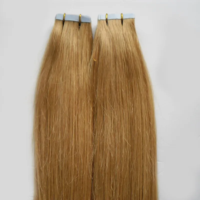 Blonde Brazilian Hair Tape In Human Hair Extensions Straight 100g honey blonde skin weft tape hair extensions 4b 4c