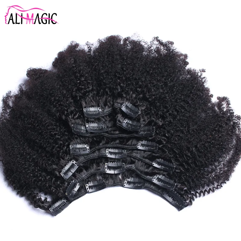 Afro Kinky Curly Clip In Human Hair Extensions Brazilian Remy Hair 100% Human Natural Hair Clip Ins Bundle 100G 120G Ali Magic Factory