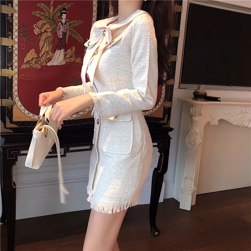 ivory bow tweed brigitta dress Long Sleeve Ivory Tweed Dress Tuckernuck Pomander Place Ivory Bow Tweed  Brigitta Long Sleeve