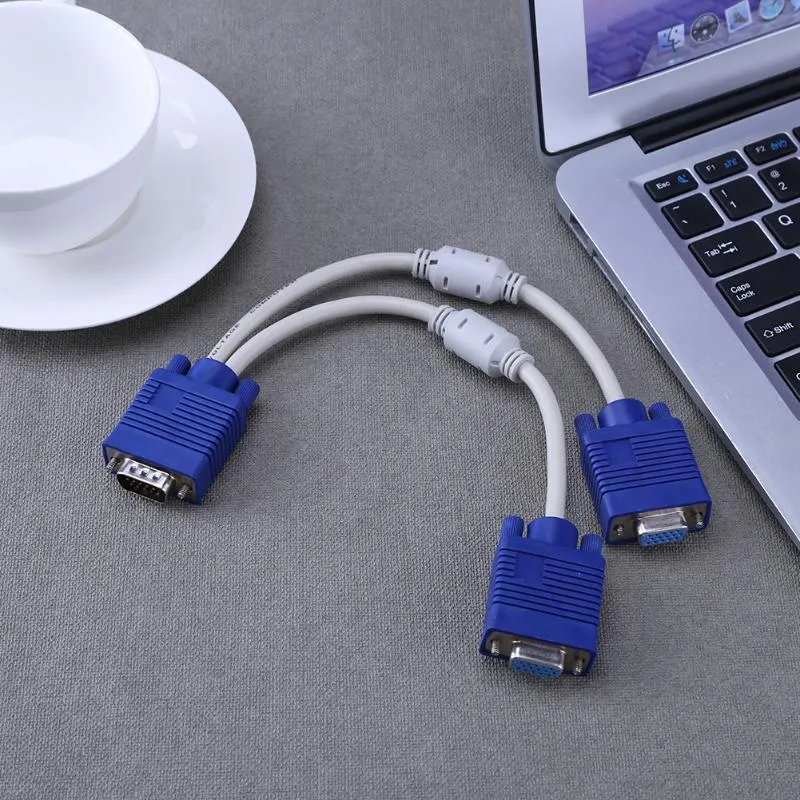 Cablesed VGA Splitter Cable Dual 2 Monitor 15pin اثنين من المنافذ ذكر إلى أنثى