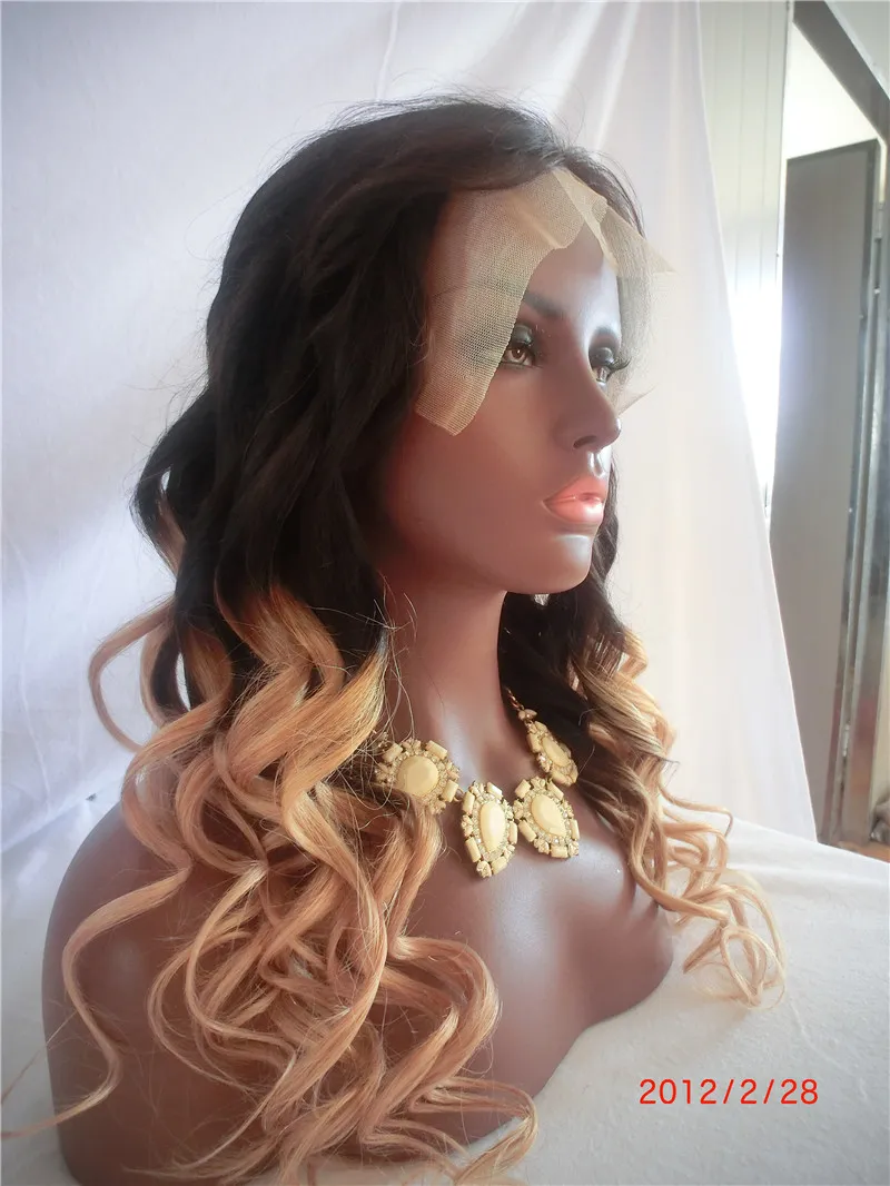 Honey Blonde Lace Front Wig Glueless Full Lace Perruques Cheveux Humains Ombre Perruque Racines Noires 1B 27 Vague Lâche Brésilienne Vierge Cheveux