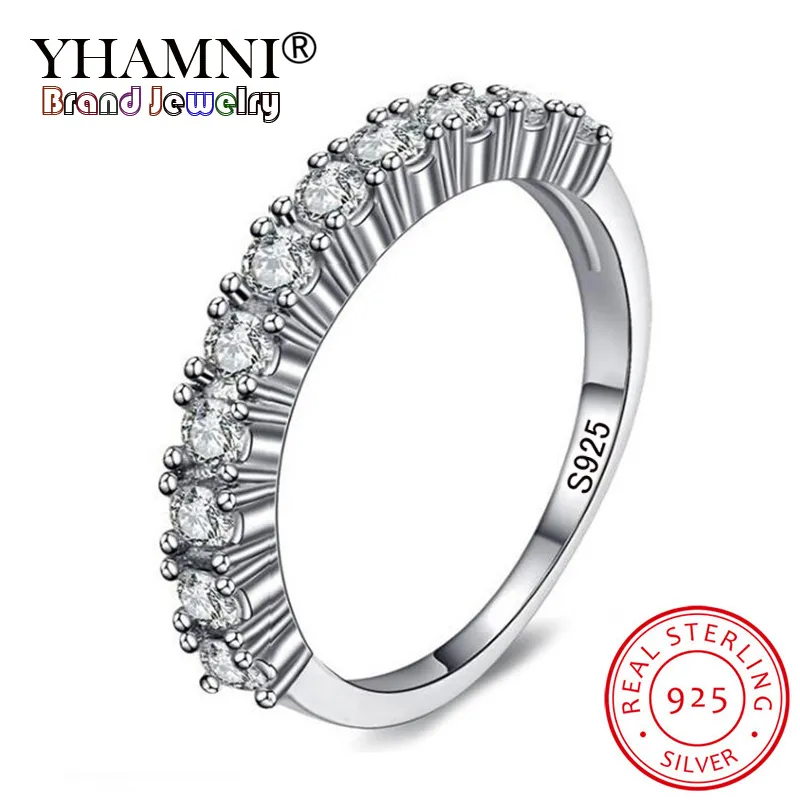 Yhamni echte solide 925 sterling zilveren ring luxe cubic zirconia trouwringen voor vrouwen witte kristallen vinger ringen maat 5-10 jr144