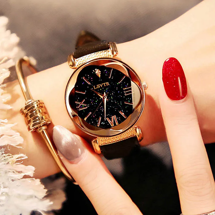Women s Exquisite Diamond Quartz Watch Fashionable Leather Wristwatch in Elegant Styles