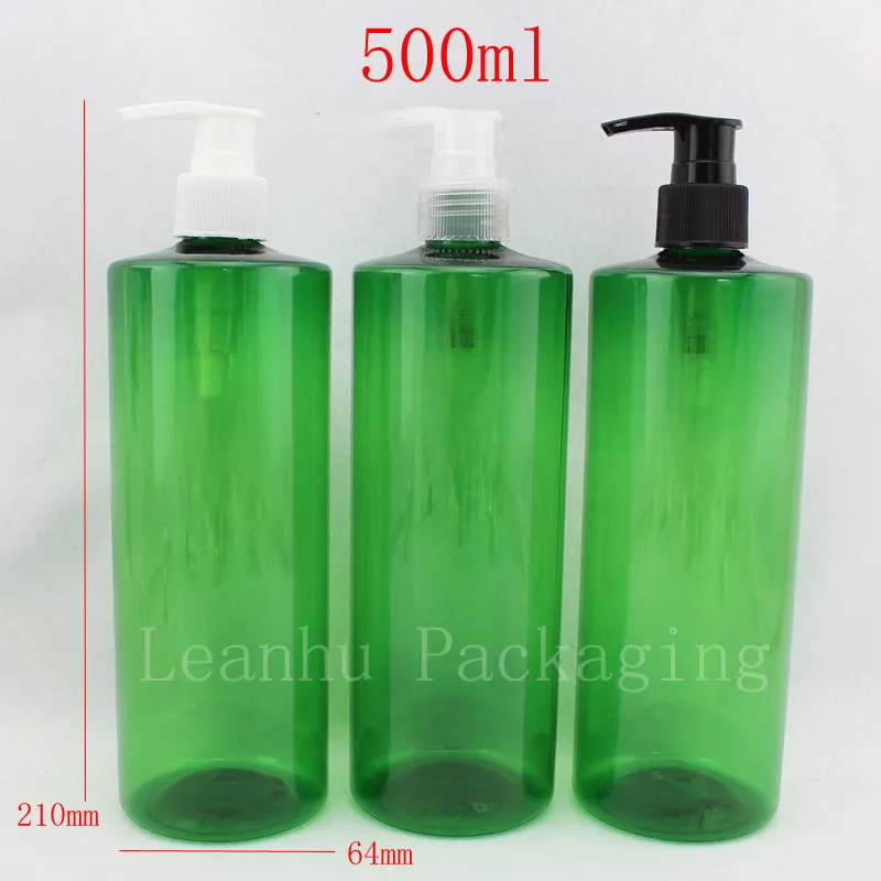 style de famille 500 ml X 12 couleur verte lotion pompe bouteilles en plastique conteneurs, vide PET bouteille de shampooing cosmétique avec distributeur