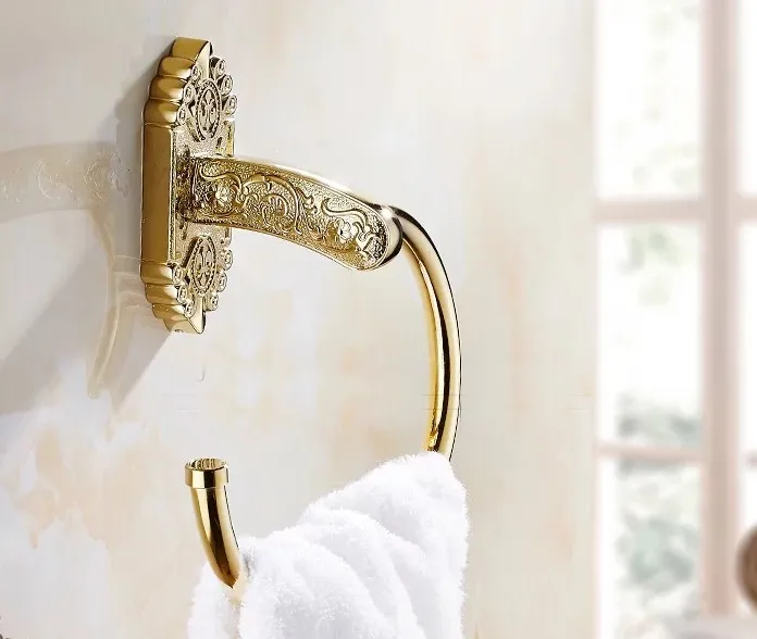 Твердые латунные золотые кольца для полотенец, полка для ванной, вешалки, аксессуары для ванной комнаты, настенные303u5359997