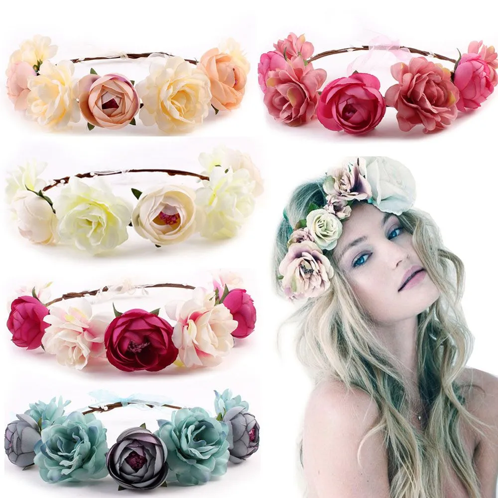 Novas Mulheres Populares Bohemia Floral Flor Garland Hairband Menina Coroa Headband Do Partido Do Casamento Da Noiva Praia Headwear Venda Quente 5 Cores