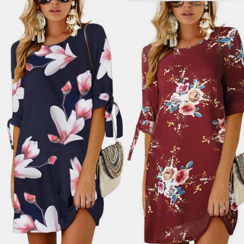 Été floral à la mode Imprimer femme Robes grandes tailles Nouveau 2018 taille plus Vêtements pour femmes S-4XL 5XL robe bureau o-cou Casual Robe moulante