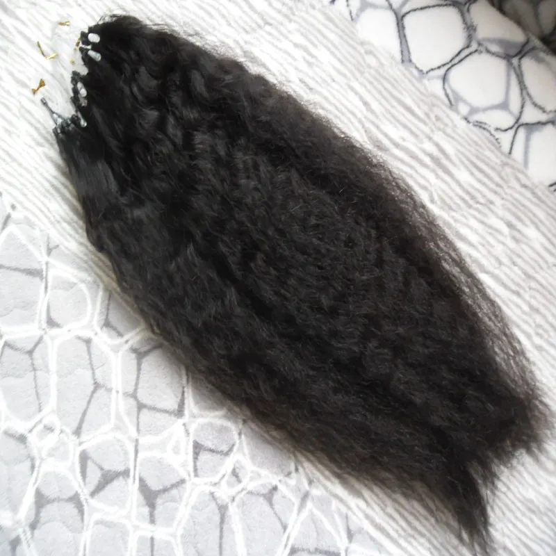 Grobe Yaki-Loop-Mikroring-Maschinengefertigte Remy-Haarverlängerung, 100 g, verworrene gerade Mikro-Loop-Echthaarverlängerungen, Yaki-Mikroperlen-Haar