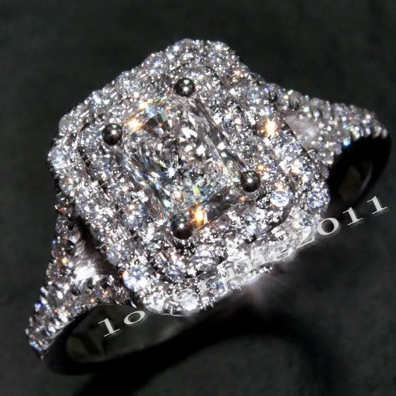 Choucong Full Stone Dwa Row Diamond 10kt White Gold Wypełnione Kobiety Zaręczyny Zespół Ślub Ring SZ 5-11 Prezent