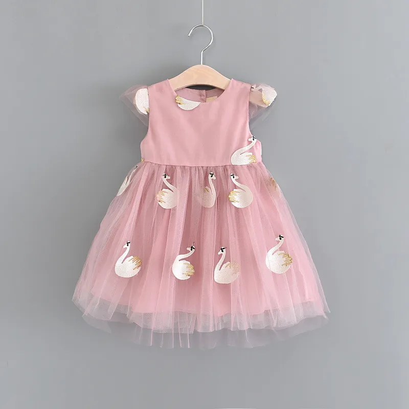 Abiti per bambini 2018 Summer Embroidery Swan Design Baby Dress Princess Party Dress Vestiti per bambina Vestiti per ragazze carine Vestiti per bambina