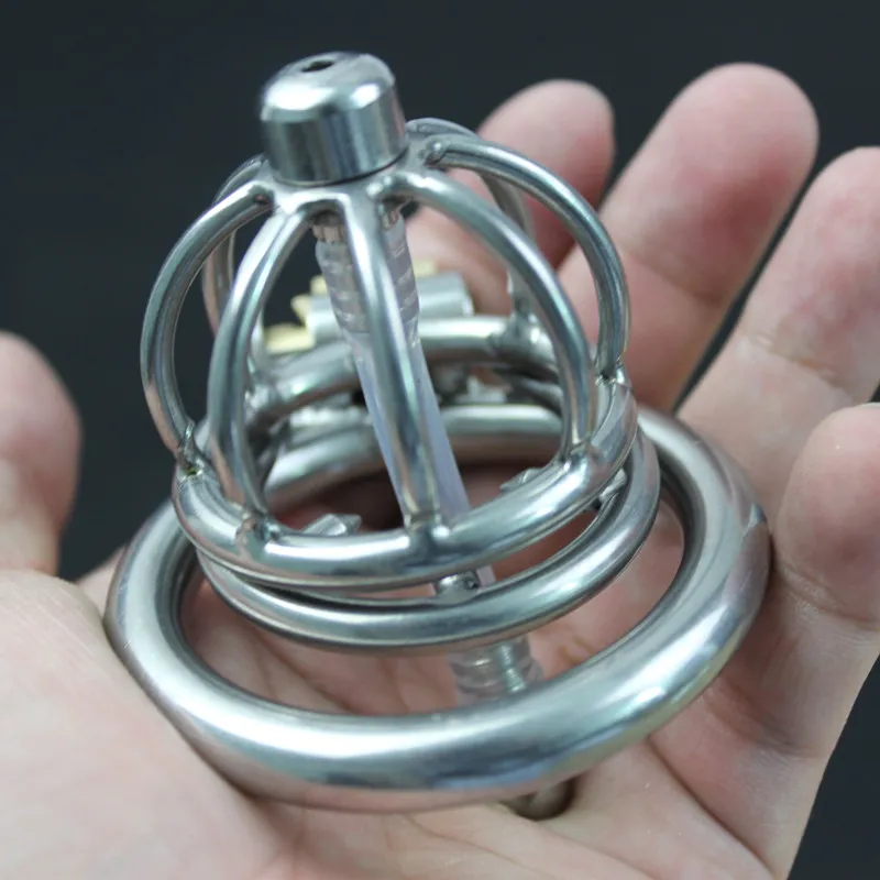 Cage De Chasteté En Acier Inoxydable Pour Homme Avec Anneaux Et Stimulateur