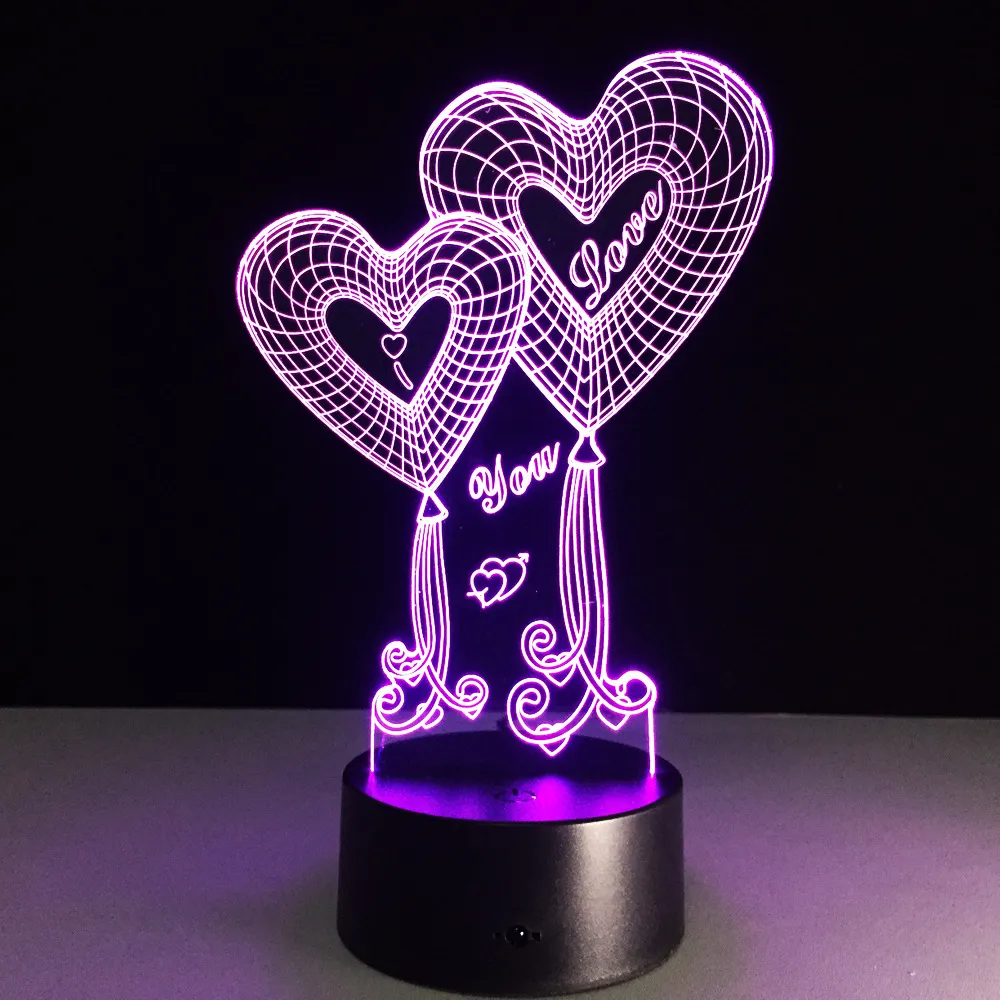 Love You Wedding Decorations 3D LED Night Light - Romantic Table Lamp ...