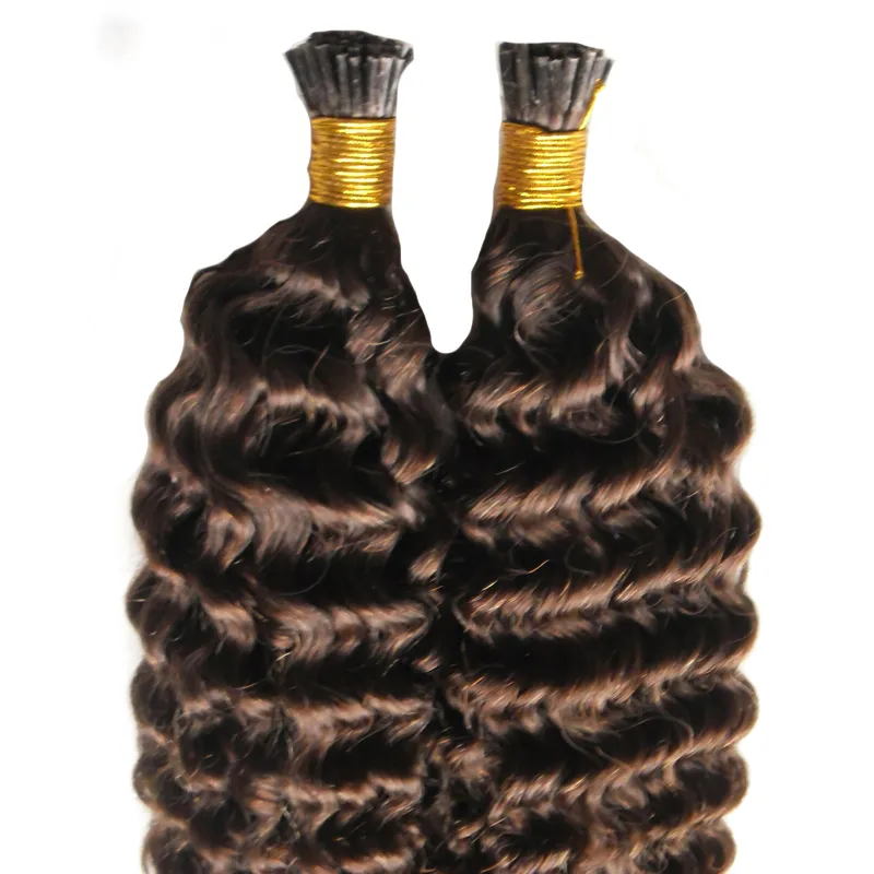 Cheveux brésiliens Remy Kératine pré-collée I Tip Kinky Curly Machine Made 8a Grade Double Drawn Peruvian Hair100% Human Hair Extensions