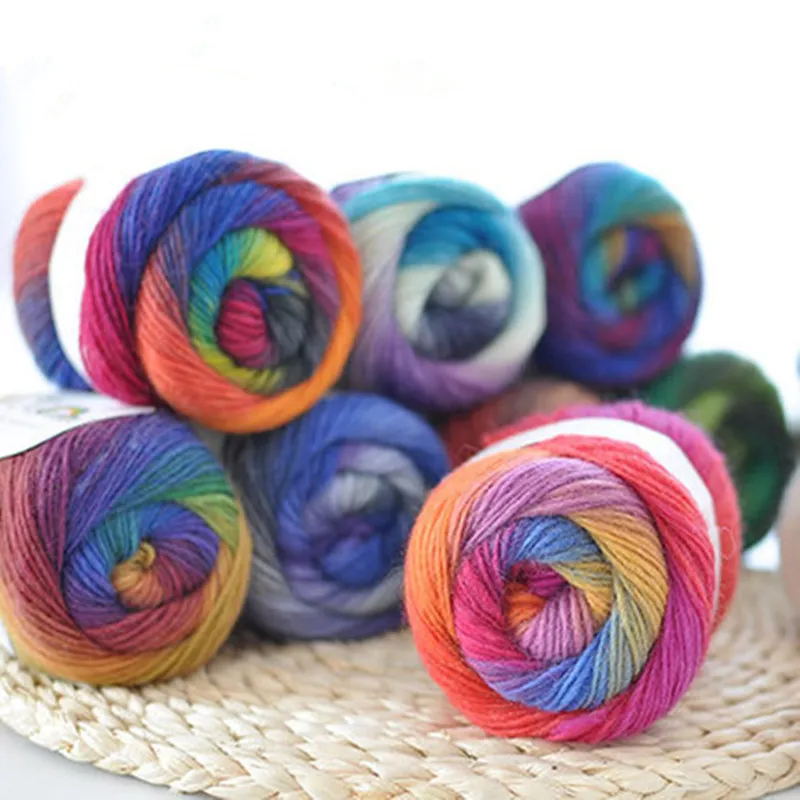 50g/Knäuel Neue Ankunft Neue klobige reine Wollkugel Regenbogen Buntes Stricken Häkelgarn Handwerk zum Nähen DIY Stoffzubehör