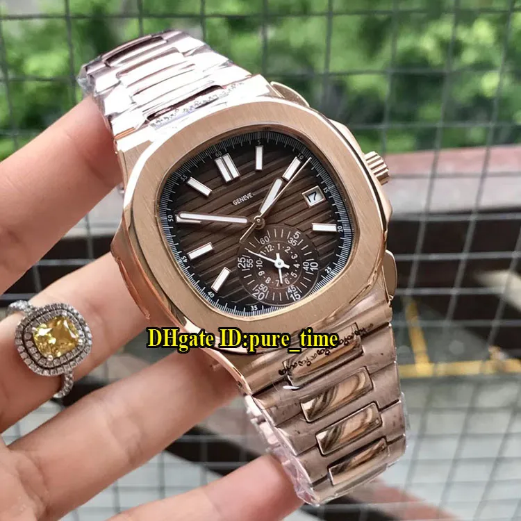 Nowa data Nautilus Brown Dial Automatyczny 5980 / 1R-001 Automatyczny Zegarek Mens Rose Gold Stal Bransoletka Wysokiej Jakości Gents Zegarki