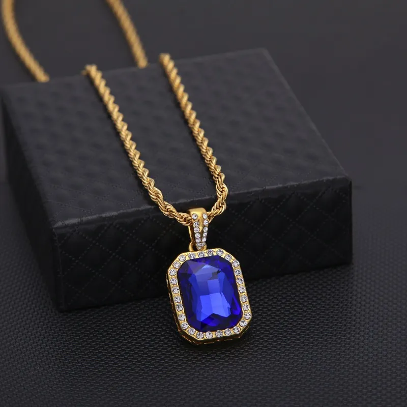 まっちゃちゃ@土日発送不可様のお専用✧.゜ Mens Gold Cuban Chain Mini Ruby Pendant Necklace Hip Hop