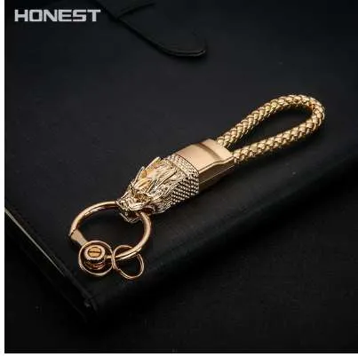 Honnête Dragon porte-clés hommes porte-clés voiture porte-clés anneau bijoux sac pendentif en cuir véritable corde cadeau haut de gamme porte-clés 224g