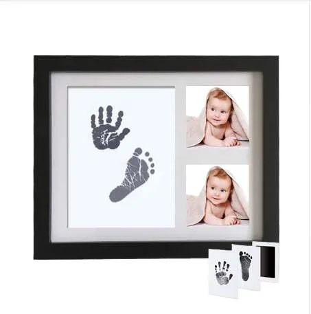 Photo Frame Newborn Baby Handprint Footprint Imprint Picture Photo Frame With Non-touch Ink Pad Desktop Decor Wood Photo Frames