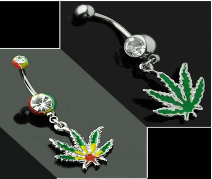 316L Chirurgiczna stal nierdzewna Kryształ Rhinestone Belly Button Pępek Pierścienie Nowy Body Piercing Biżuteria Desiano Charms Maple Leaf