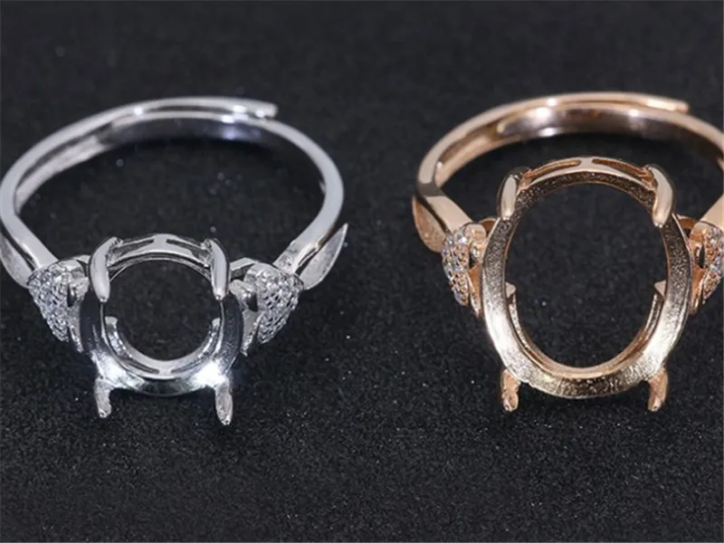 Impostazioni anello semi montante pietra ovale con lato mela CZ Blank Base Solid 925 sterling silver gioielli da sposa sposa damigella d'onore regali
