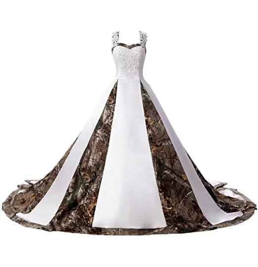 Vit Camo bröllopsklänningar med applikationer bollklänning lång kamouflage fest klänning brudklänningar 2-16