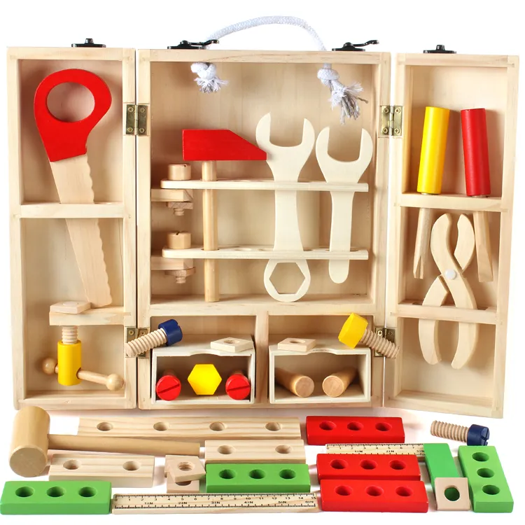 Toys Toys Toys Toolbox Set Wooden Simulation Woodworking Box Boy Boy Charwdriver Strumento Set6470795