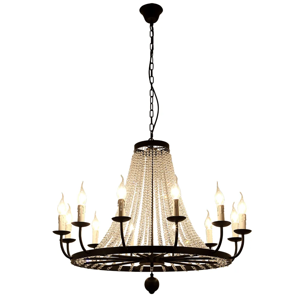 American Iron Crystal Chandeliers K9 Crystals Pendant Lighting Fixture black 8/10/12 heads for Living Room Bedroom Restaurant Porch