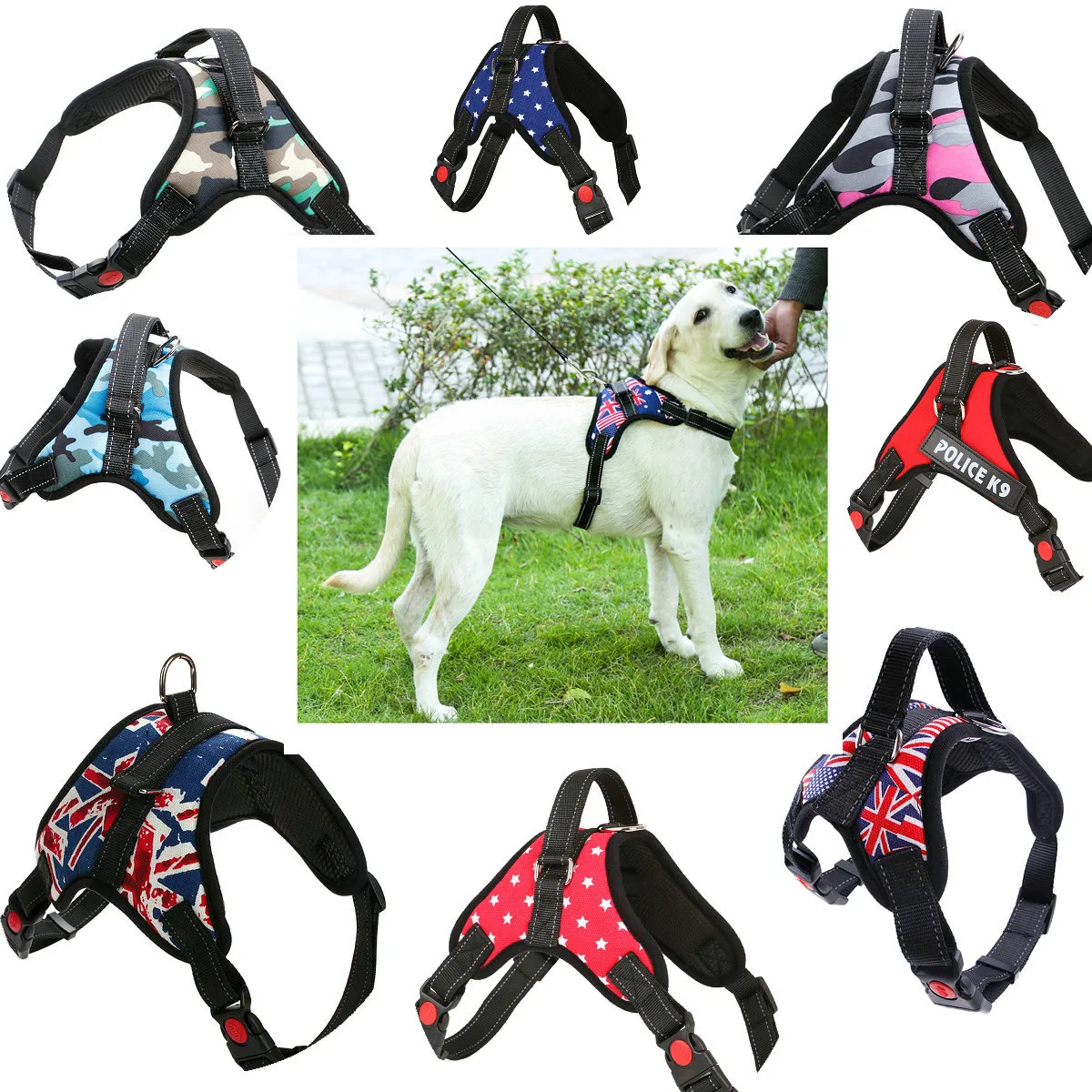17 Estilo Design Hot Luminous Dog Harness Vest Collar Grande Cão Corda Collar Alça de Mão Pet Corda de Tração K9 Pet Chest Vest