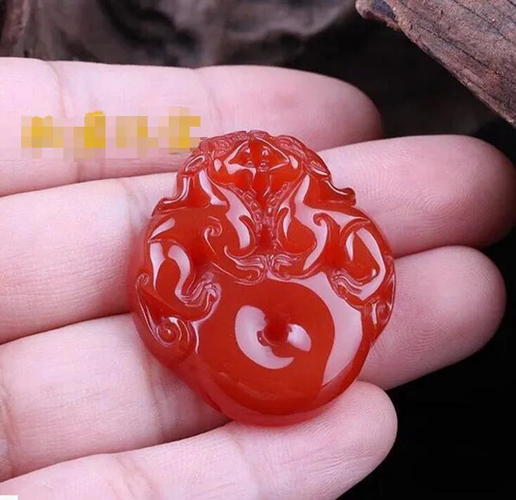 Natural Jade Gift Dragon och Phoenix Gossip Red Agate Big Belly Buddha Ping En Lucky Lucky Pendant Necklace2220